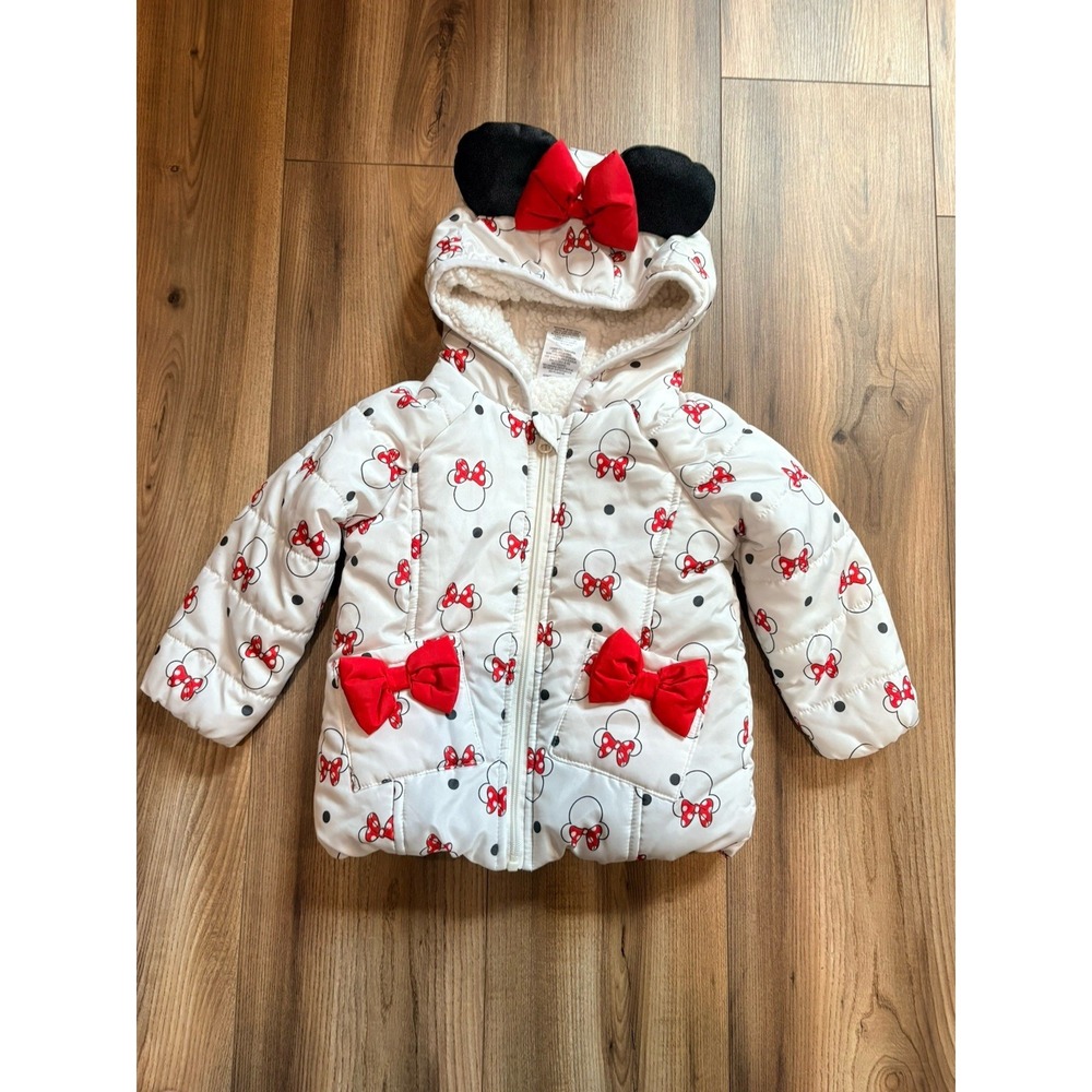 Disney Junior Minnie Mouse Puffer Winter Coat Girls 2T Sherpa Fleece Lined Warm
